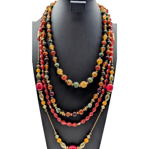 Mixed Lot of Fall Colors Gold Tone Six Layered Necklaces - Picture 2 of 7